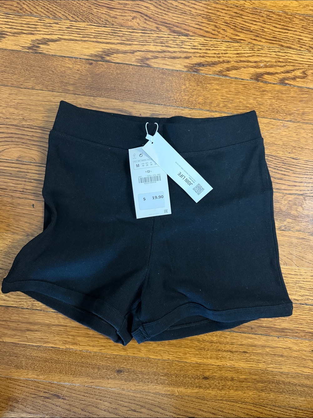 Zara Black Ribbed High-Waist Bike Shorts